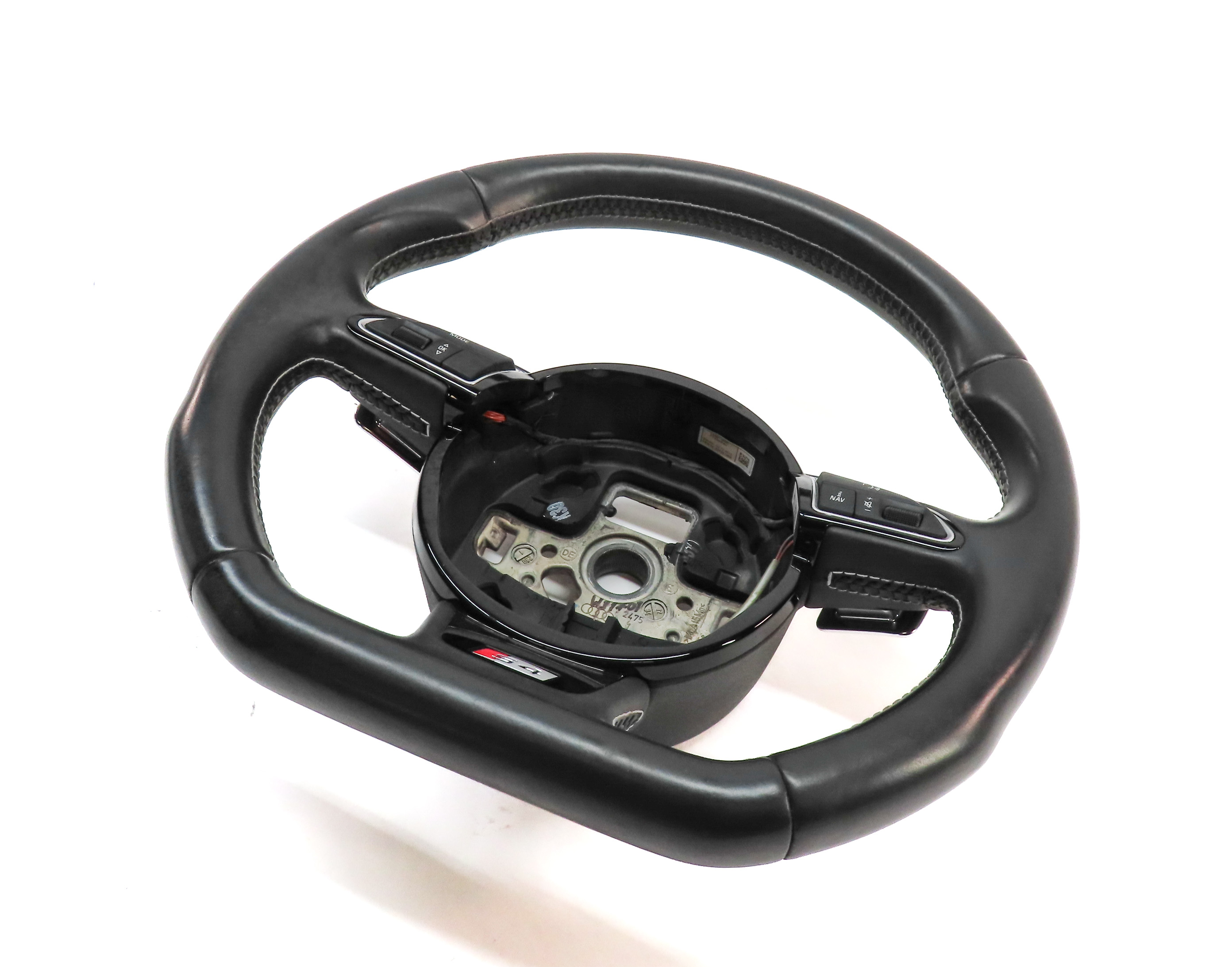13-14 AUDI S4 3 SPOKE FLAT BOTTOM DRIVER STEERING WHEEL w/PADDLE SHIFTER (Black) — exact item pictured